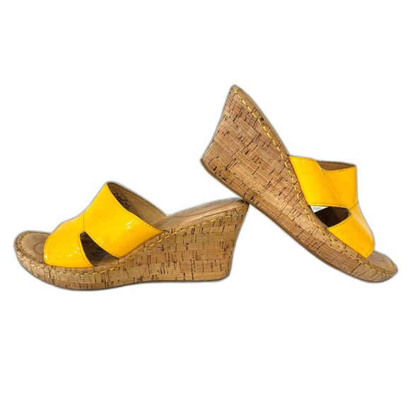 Born Zefira Size 8 Yellow Patent Leather Cork Slide Platform Boho Wedge - Picture 3 of 10